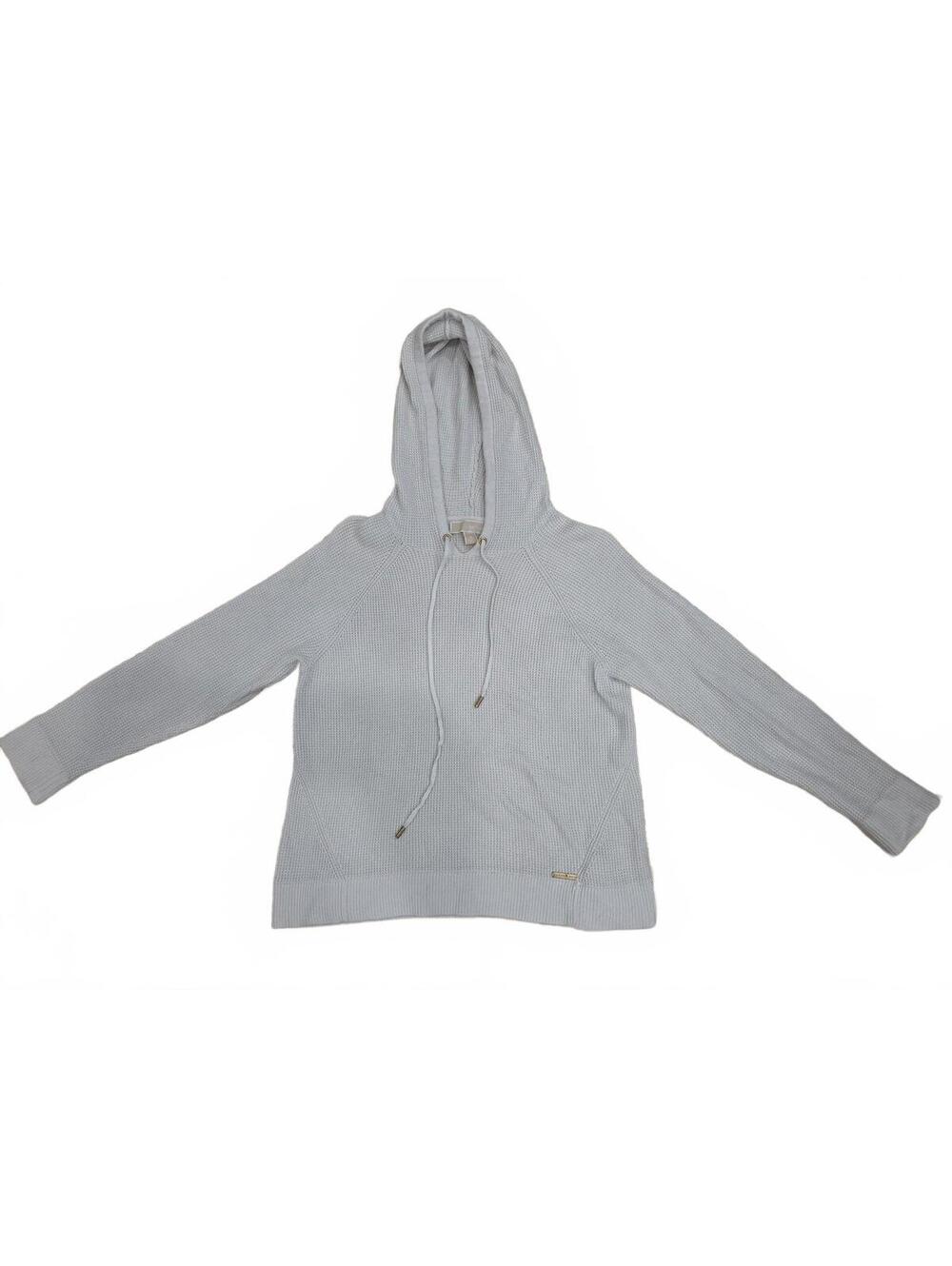 Michael Kors Cream Waffle Knit Hooded Pullover Sweater Size M
